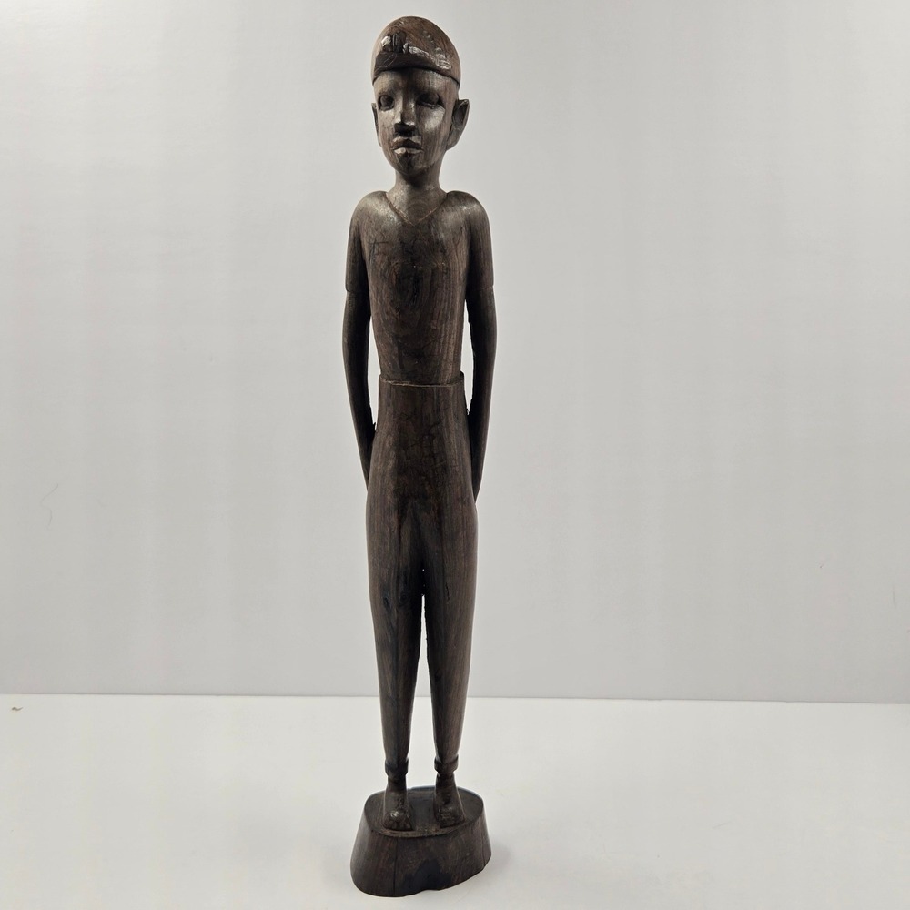 Vintage 17" African Tribal Wood Figure Hand Carved Folk Art Sculpture